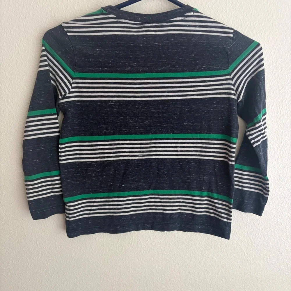 Old Navy Boys Small 6-7 Striped Long Sleeve Tee Navy Blue Green White Slub Knit